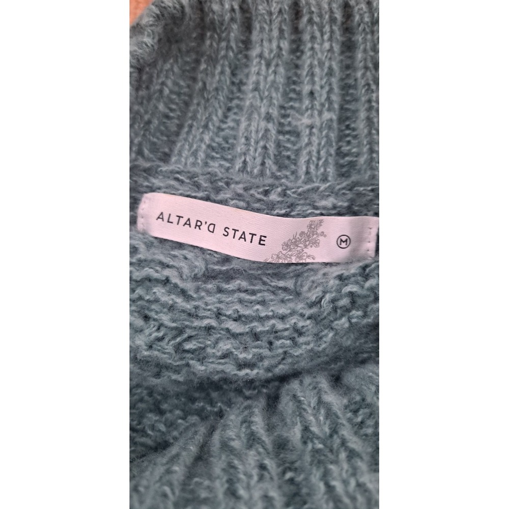 M Altar'D State Nikki Chucky Pullover Sweater Cable Knit Green Orange Stripe - Picture 6 of 7